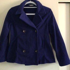 Lands End kids Girls fleece pea coat, size M 10-12, royal blue